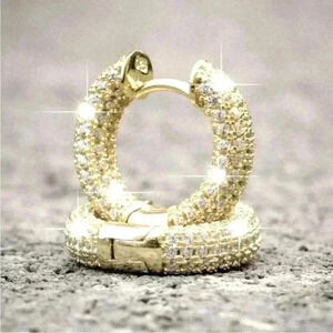 New 18k Yellow Gold Diamond Huggies